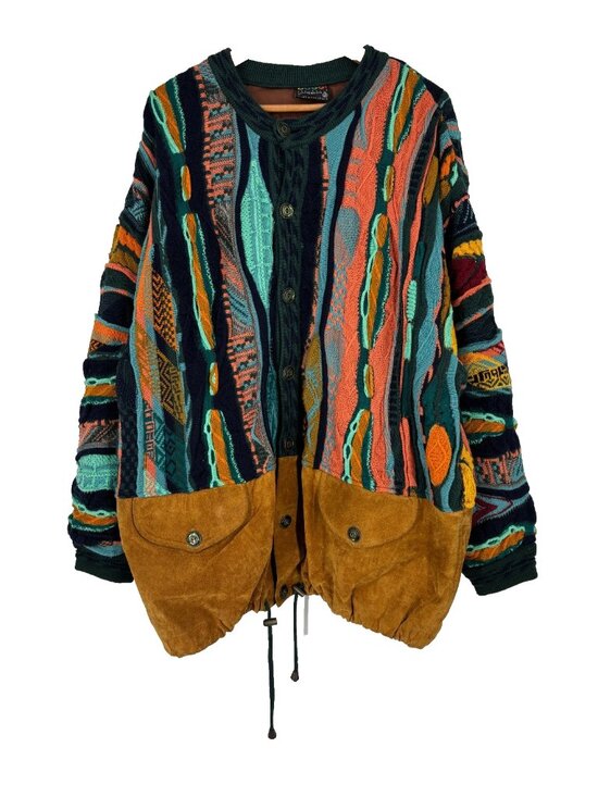 COOGI Other - Vtg COOGI L 3D Knit Bomber Jacket Wool Suede Coat 90s Rare Lined oversized